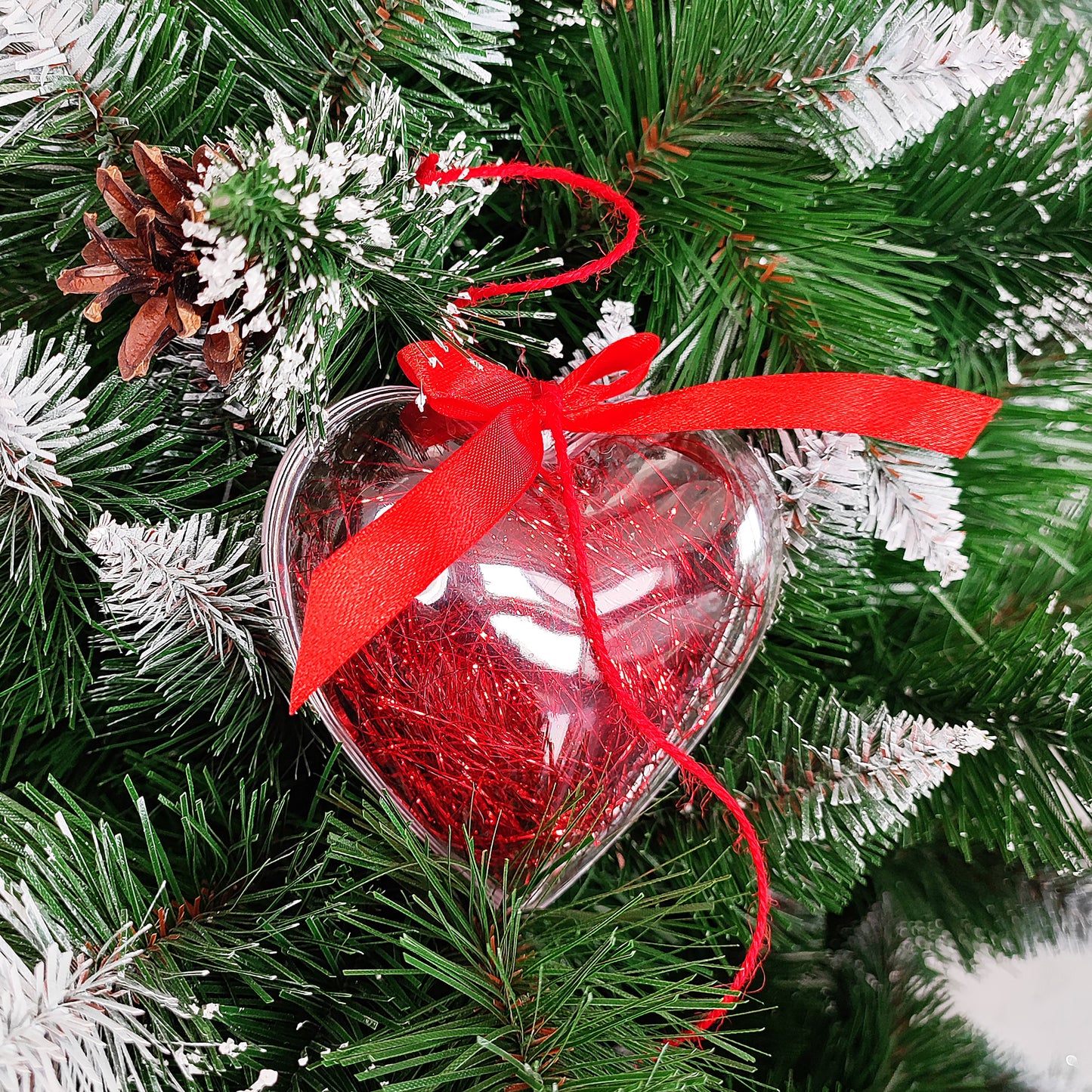 SPRINGOS 3.15" (8 cm) Clear ACRYLIC Plastic DIY Decoration Heart 6 pcs, Open and Close, Refillable, With Hanging String (Cord).