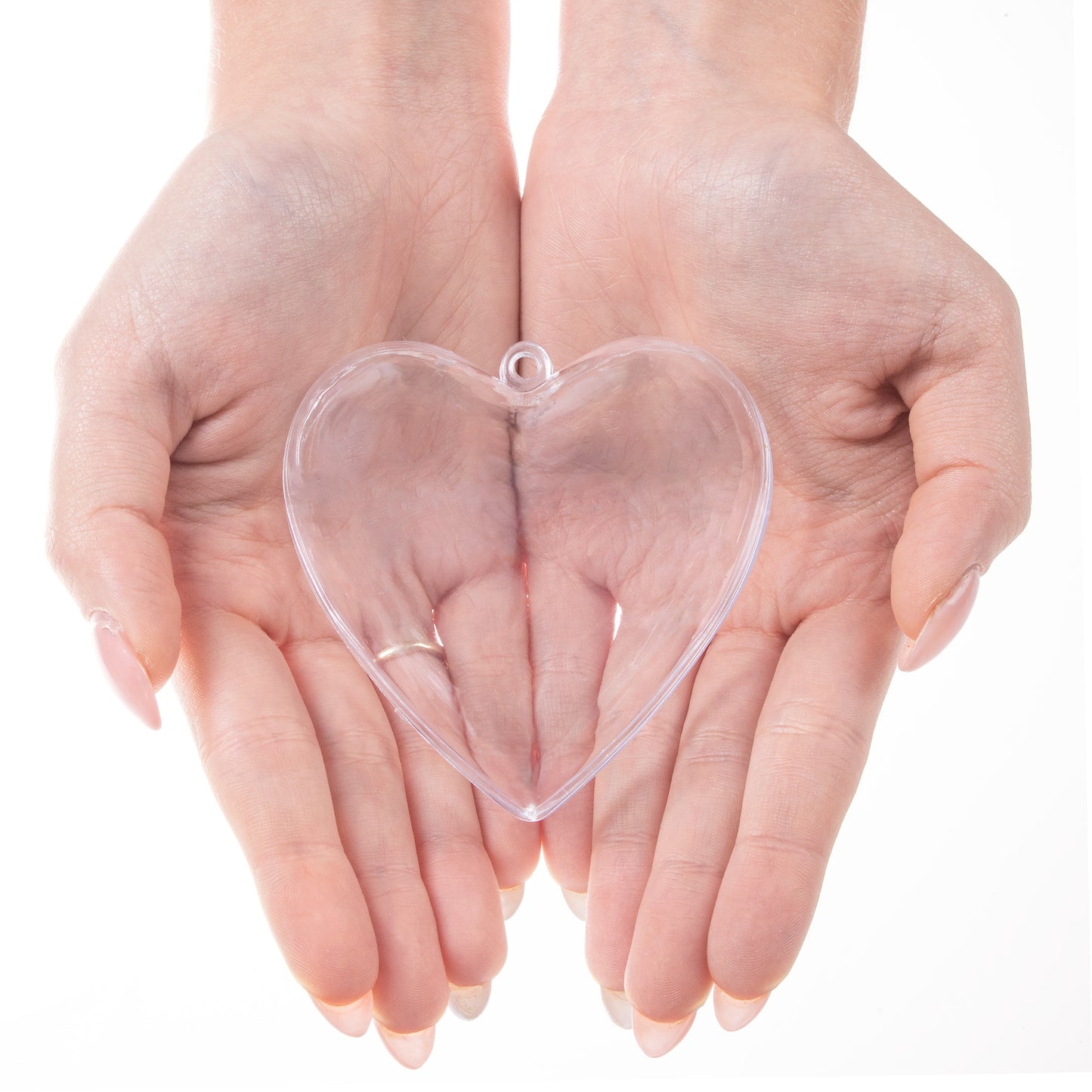 SPRINGOS 3.15" (8 cm) Clear ACRYLIC Plastic DIY Decoration Heart 6 pcs, Open and Close, Refillable, With Hanging String (Cord).