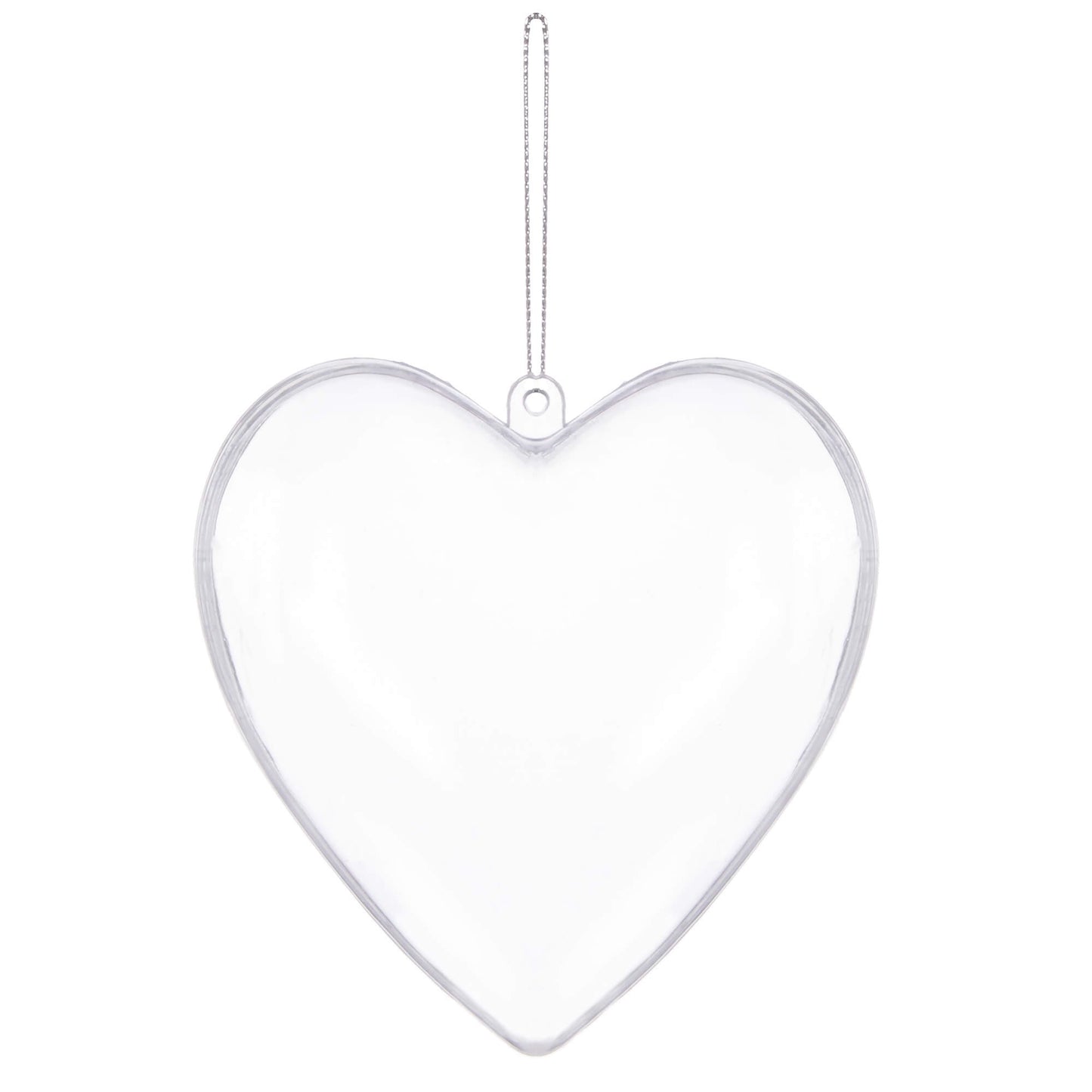 SPRINGOS 3.15" (8 cm) Clear ACRYLIC Plastic DIY Decoration Heart 6 pcs, Open and Close, Refillable, With Hanging String (Cord).