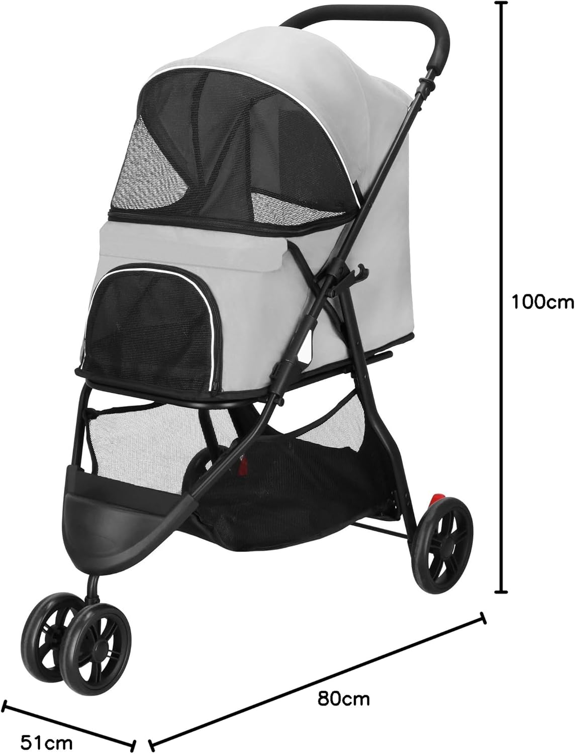 JIN-JACK Dog Carriage with Canopy, Trolley up to 15 kg, Buggy for Dogs, Size L, Net Window, Shelf for Groceries, Cats, Pet Transport Cart