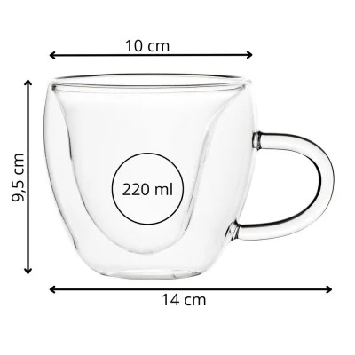 Glass coffee mug with a heart, 220 ml, JIN-JACK HA7575