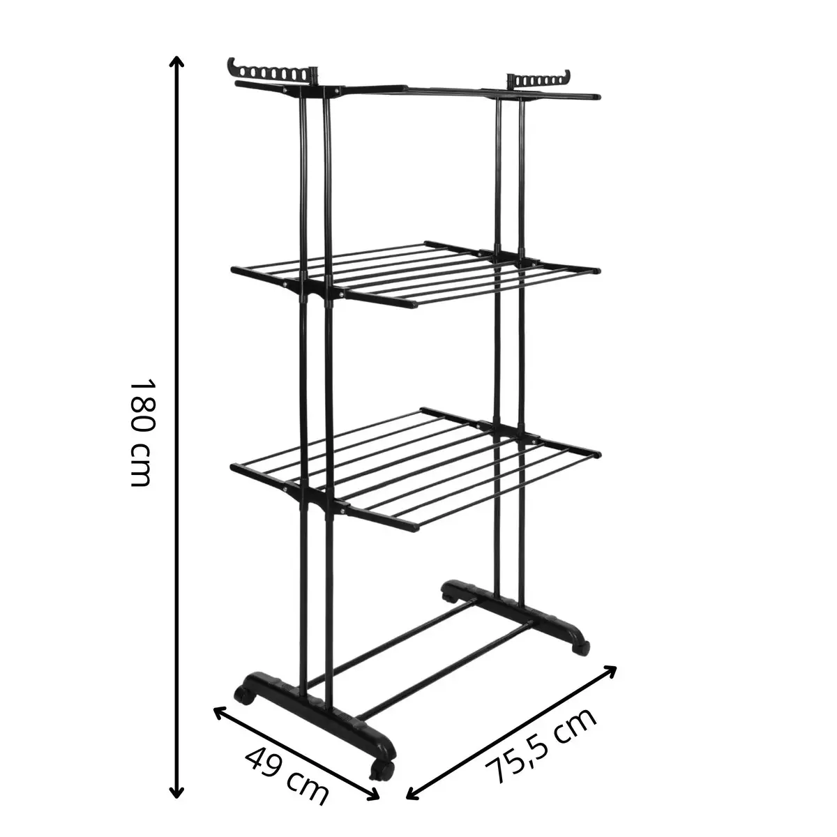 Foldable clothes dryer JIN-JACK HA0209, metal/plastic, 3 platforms, 8 rods, 10 kg load, on wheels