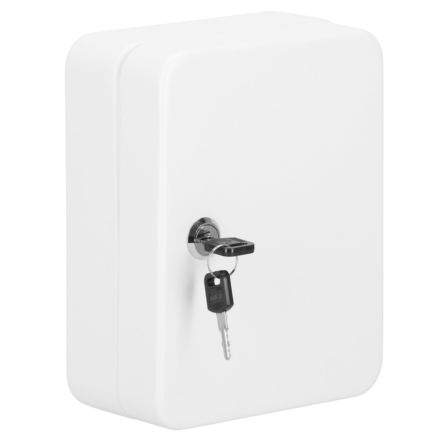 SPRINGOS® Key Box with 20 Keychains – Steel Wall-Mounted Organizer with Lock & Numbered Labels – White.