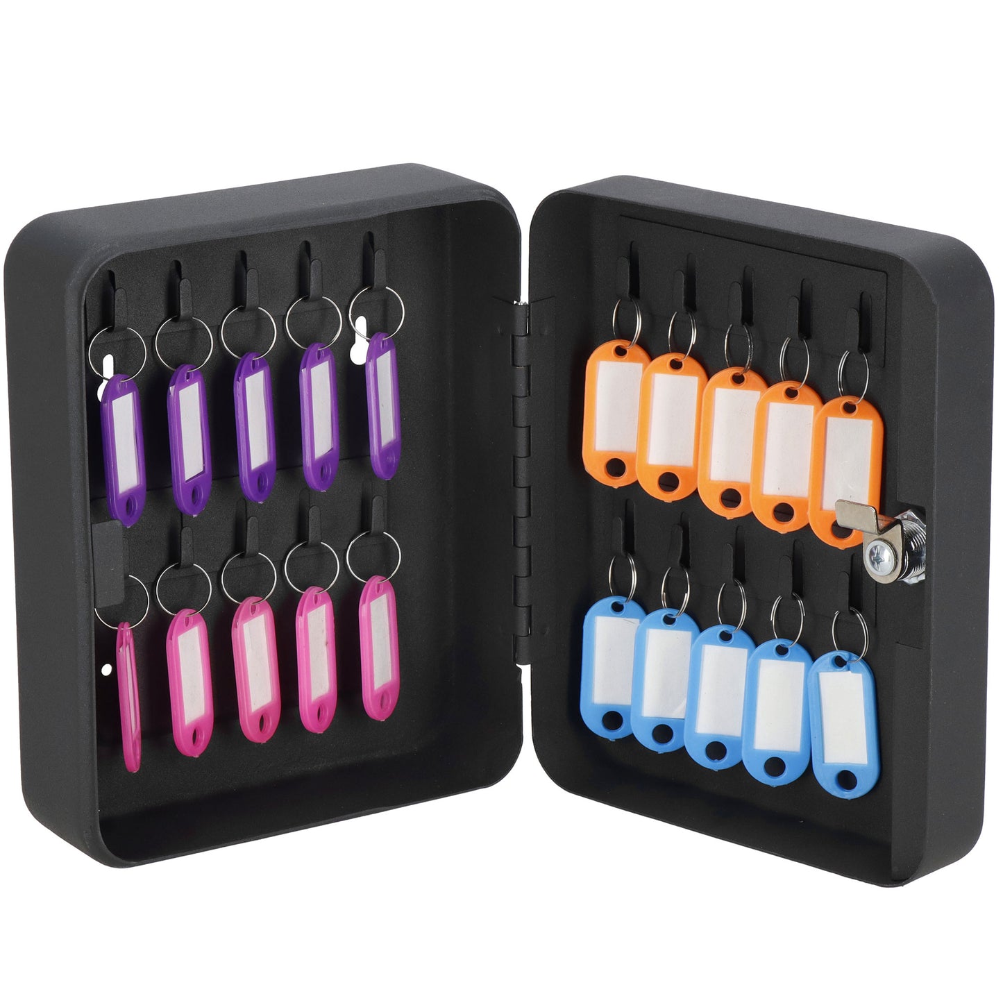 SPRINGOS® Key Box with 20 Keychains – Steel Wall-Mounted Organizer with Lock & Numbered Labels – Black.