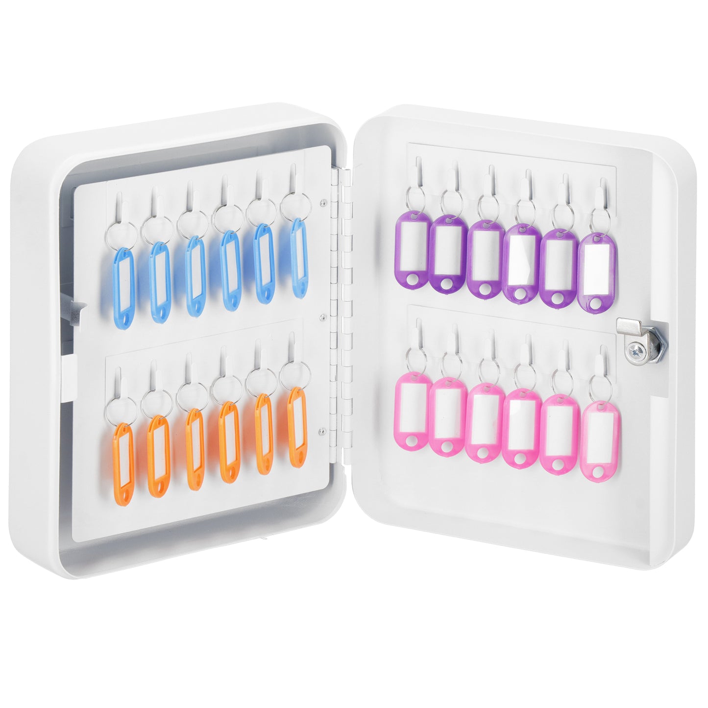 SPRINGOS® Steel Key Box with 48 Keychains – Lockable Wall-Mounted Organizer with Divider & Numbered Labels – White