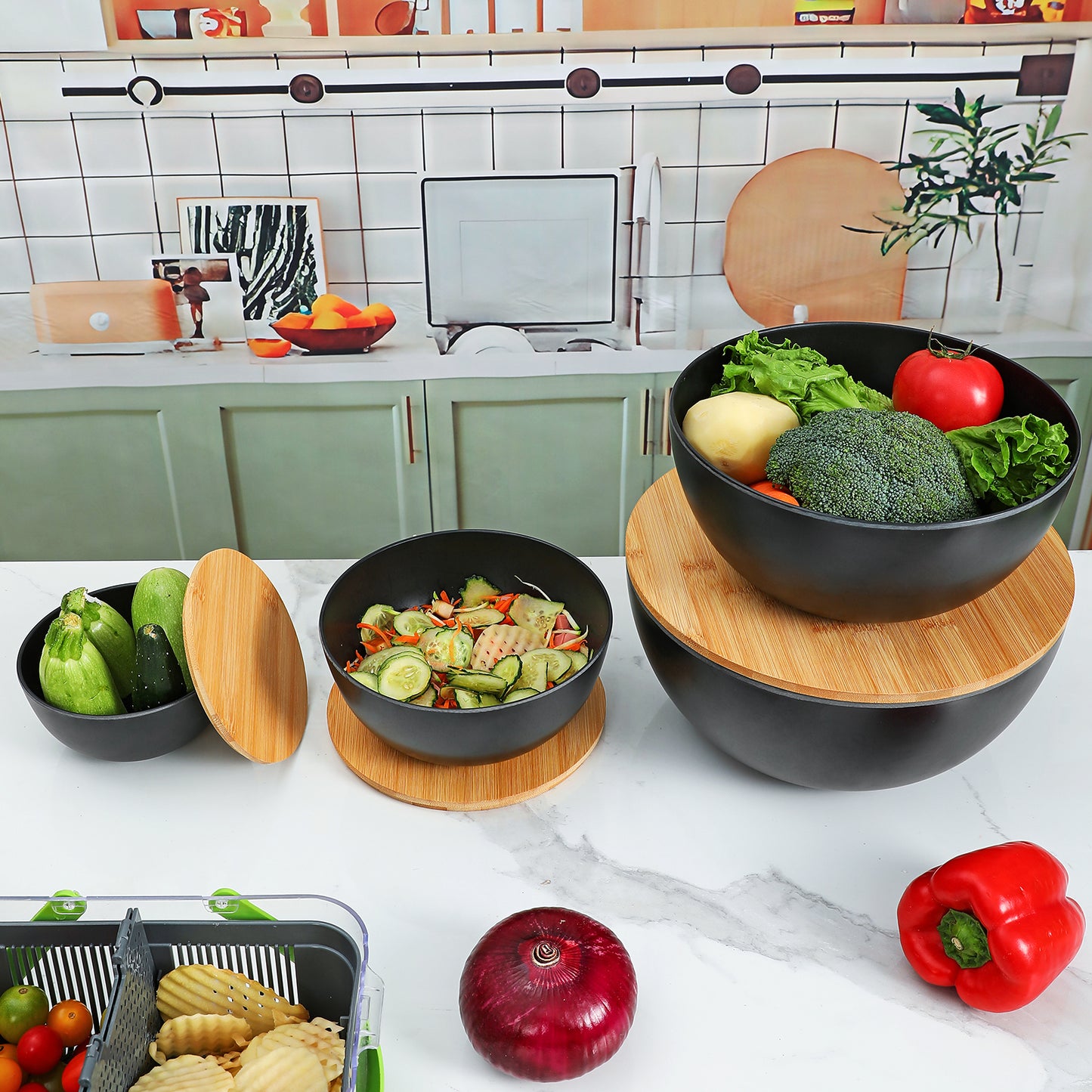 sustainable salad bowl set of 4 prep mixing serving storing salad