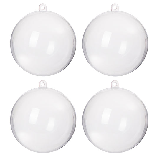 SPRINGOS 4" (10 cm) Clear Transparent ACRYLIC Plastic DIY Decoration Balls 4 pcs, Open and Close, Refillable.