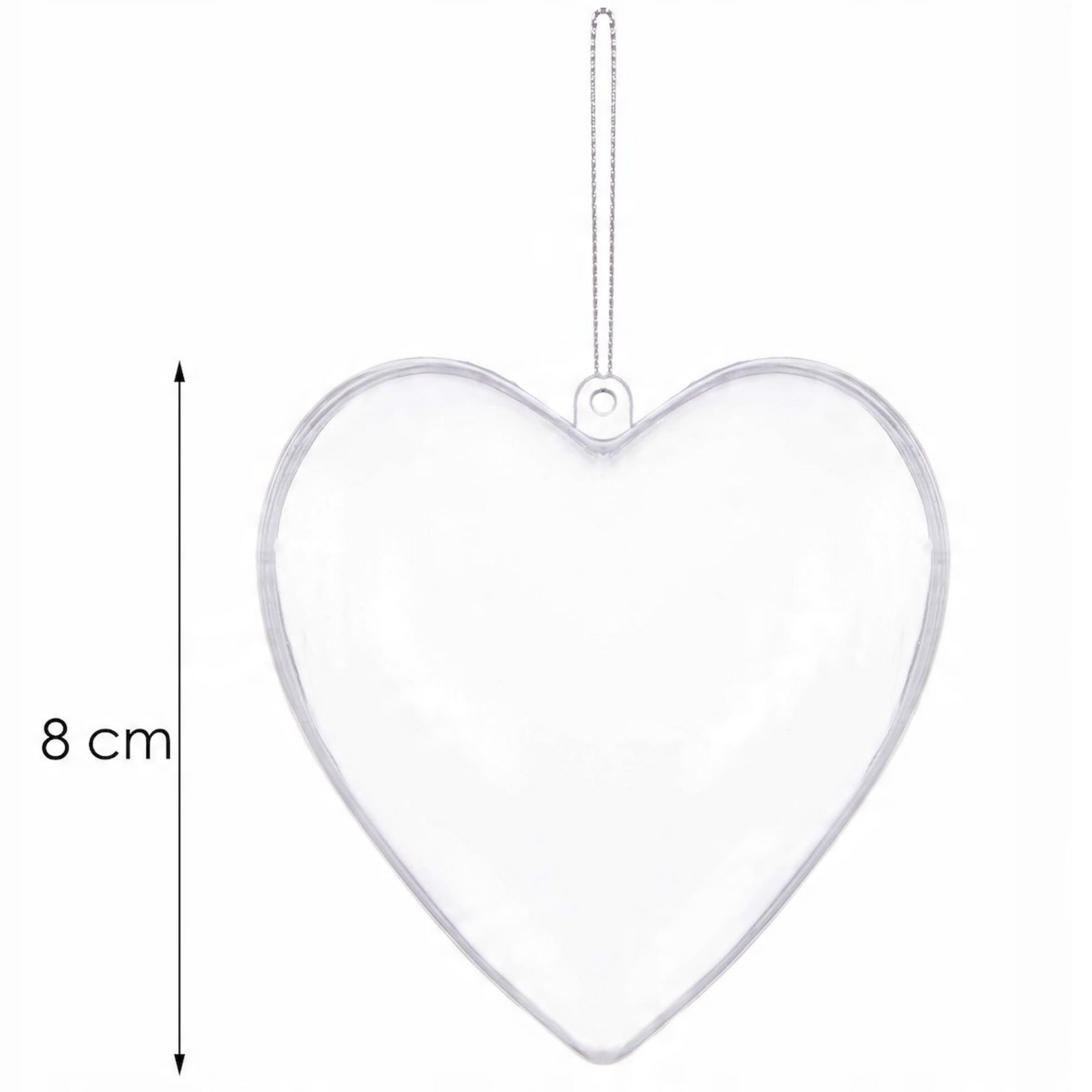 SPRINGOS 3.15" (8 cm) Clear ACRYLIC Plastic DIY Decoration Heart 6 pcs, Open and Close, Refillable, With Hanging String (Cord).