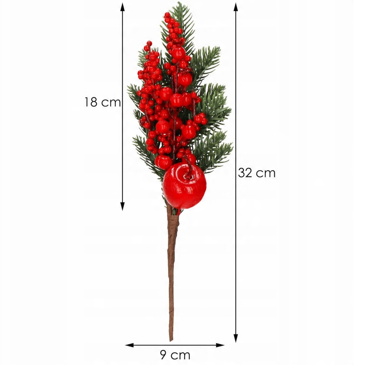 SPRINGOS Classic Mini Christmas Decoration Bouquet (Christmas tree branch + apple + hawthorn and rowan berries), Traditional And Symbolic, 3.5*12.6 inches (9*32 cm).