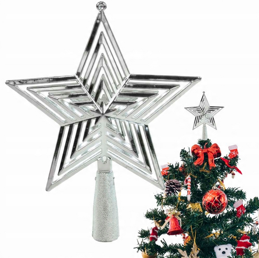 SPRINGOS Christmas Tree Top Star, Silver, Shatter-Proof, 7 Inches (18 cm) by 6 inches (15 cm).