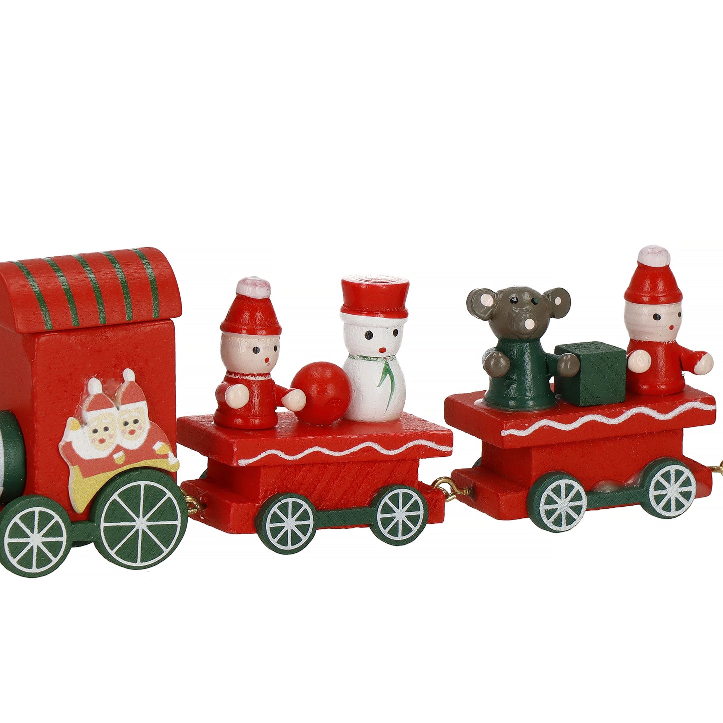 SPRINGOS Red Christmas Mini Wooden Train With Wagons. For Tabletop Ornament, Decoration, and Stocking Gifts. 2 Inches(5 cm) High, 8 Inches(21 cm) Long.
