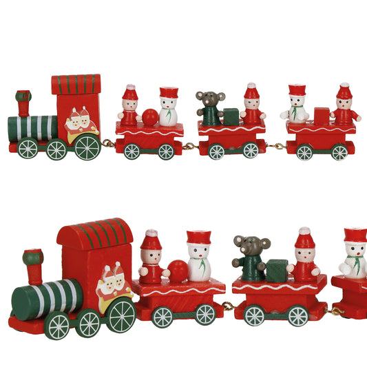 SPRINGOS Red Christmas Mini Wooden Train Toy With Wagons. For Tabletop Ornament, Decoration, and Stocking Gifts. 2 Inches(5 cm) High, 8 Inches(21 cm) Long.