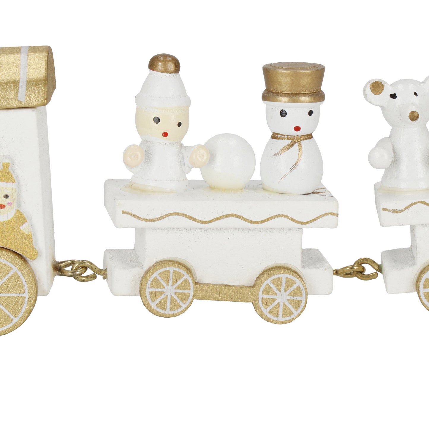 SPRINGOS White Christmas Mini Wooden Train With Wagons. For Tabletop Ornament, Decoration, and Stocking Gifts. 2 Inches(5 cm) High, 8 Inches(21 cm) Long.