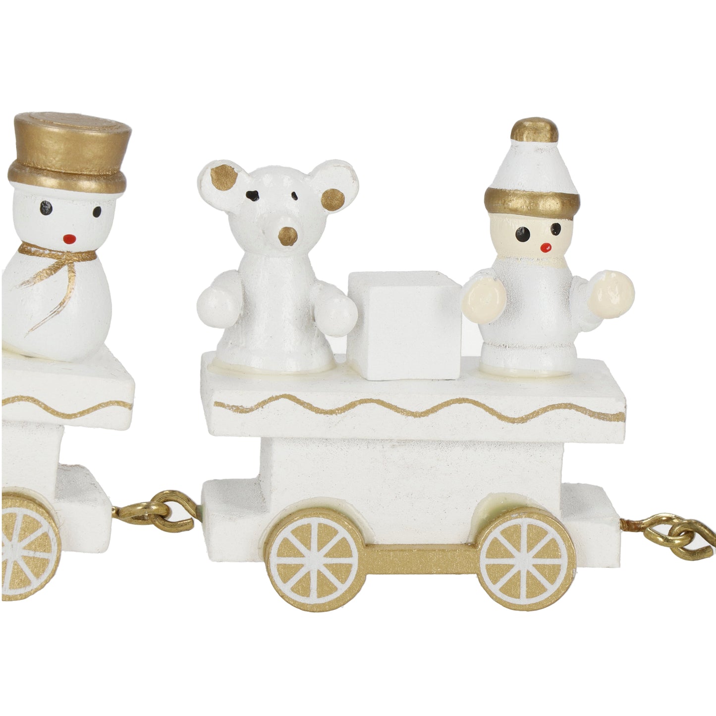 SPRINGOS White Christmas Mini Wooden Train With Wagons. For Tabletop Ornament, Decoration, and Stocking Gifts. 2 Inches(5 cm) High, 8 Inches(21 cm) Long.