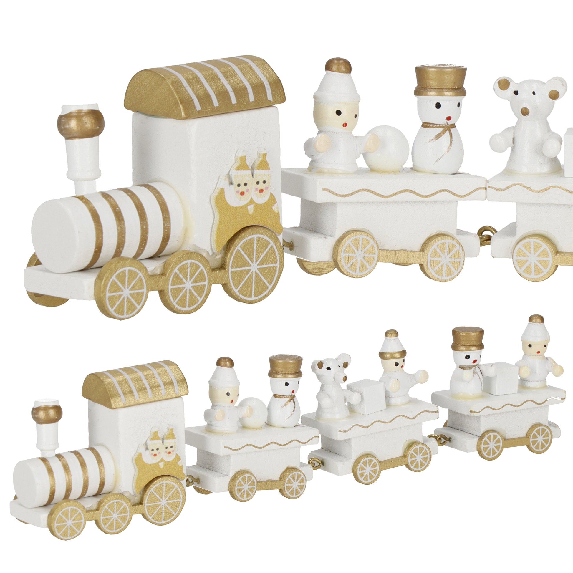 SPRINGOS White Christmas Mini Wooden Train Toy With Wagons. For Tabletop Ornament, Decoration, and Stocking Gifts. 2 Inches(5 cm) High, 8 Inches(21 cm) Long.