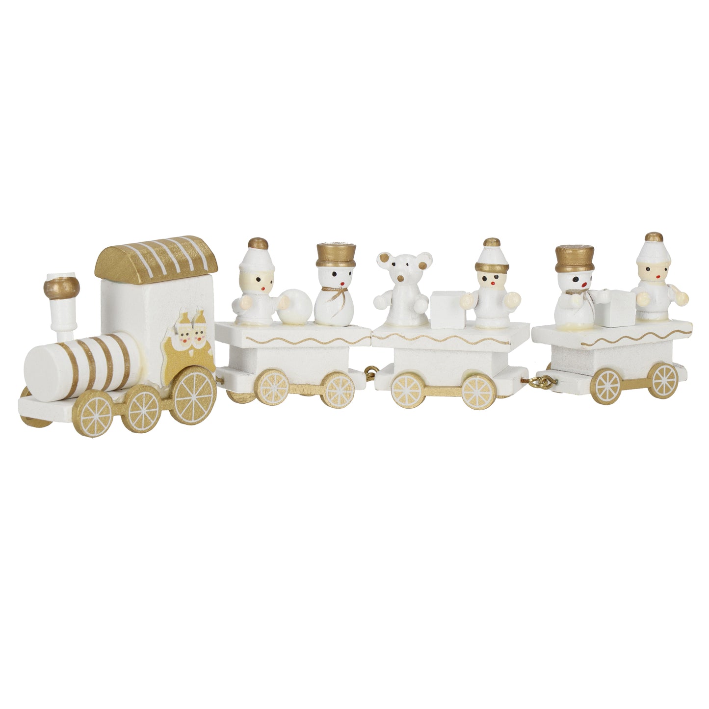 SPRINGOS White Christmas Mini Wooden Train With Wagons. For Tabletop Ornament, Decoration, and Stocking Gifts. 2 Inches(5 cm) High, 8 Inches(21 cm) Long.