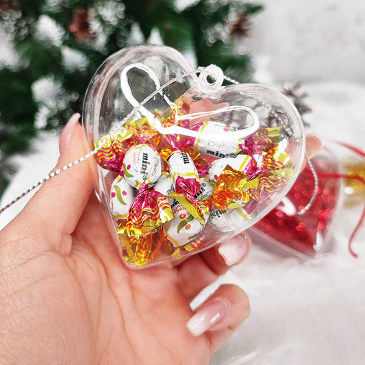 SPRINGOS 3.15" (8 cm) Clear ACRYLIC Plastic DIY Decoration Heart 6 pcs, Open and Close, Refillable, With Hanging String (Cord).