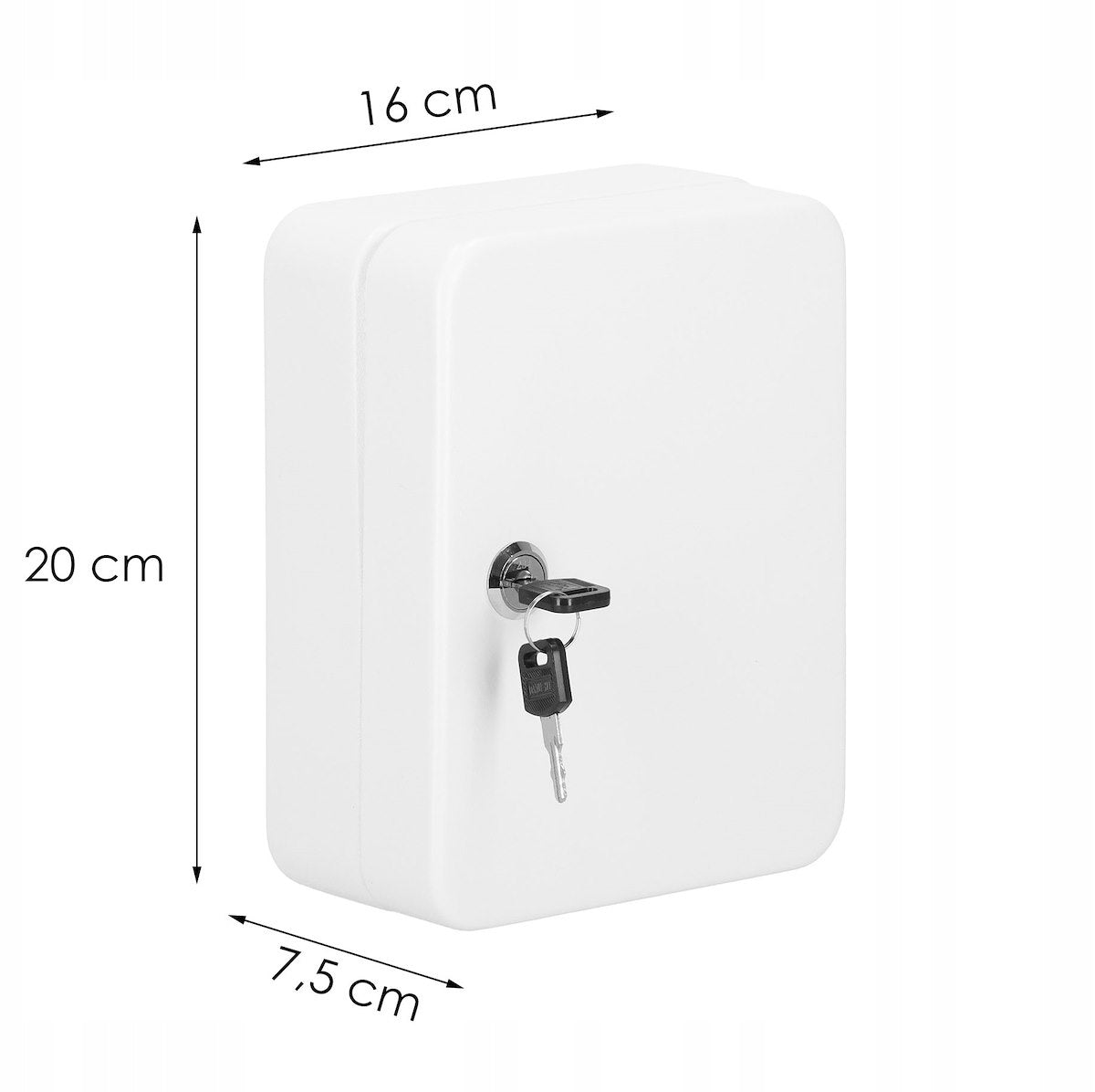 SPRINGOS® Key Box with 20 Keychains – Steel Wall-Mounted Organizer with Lock & Numbered Labels – White.