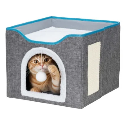 Cat House with Pom-Pom JIN-JACK PA1085 Grey