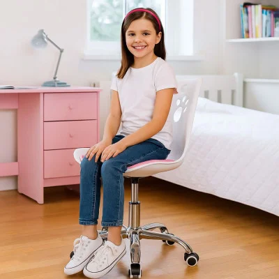 Children’s desk chair JIN-JACK PAWS HF0037, white and pink