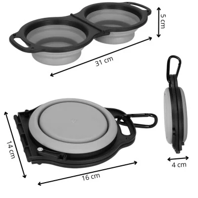 Foldable Duo Dog Bowl JIN-JACK PA0327 Grey