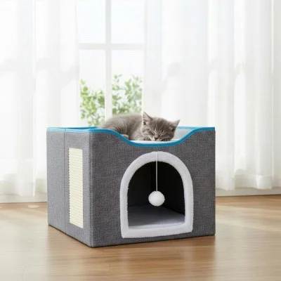 Cat House with Pom-Pom JIN-JACK PA1085 Grey