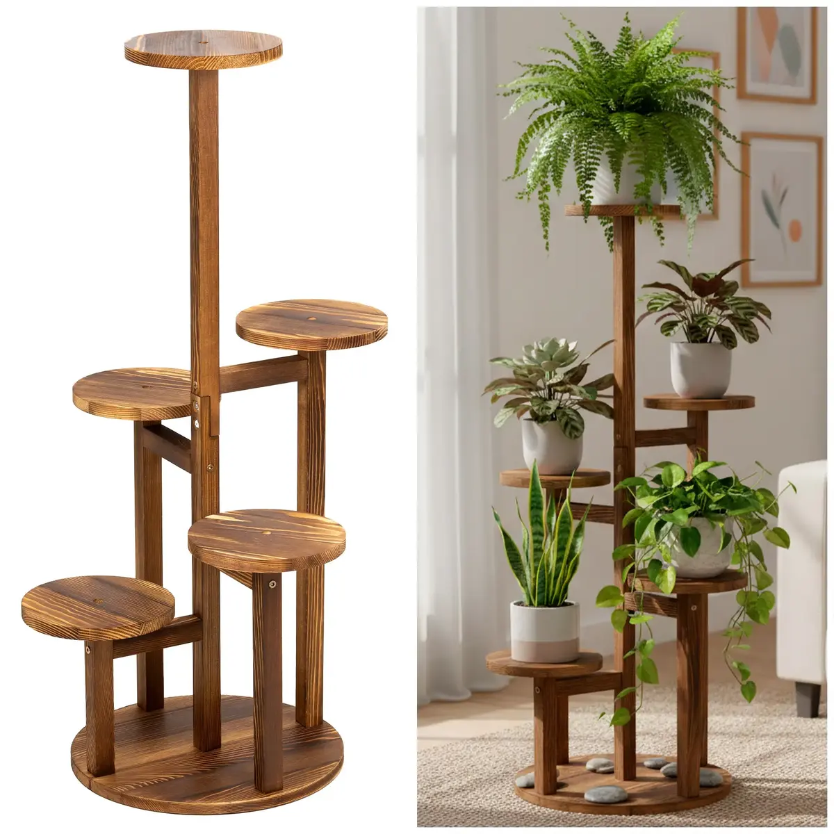 Wooden planter JIN-JACK GA0217 — 6-level wooden plant stand, impregnated wood/MDF, max load 25 kg