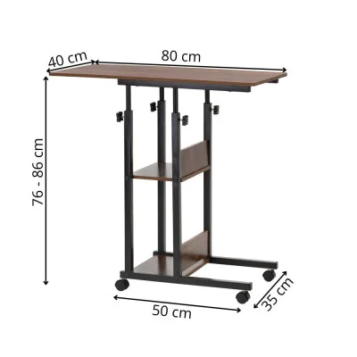JIN-JACK HF0060 Mobile Writing Desk 80×40×76–86 cm, Dark Brown