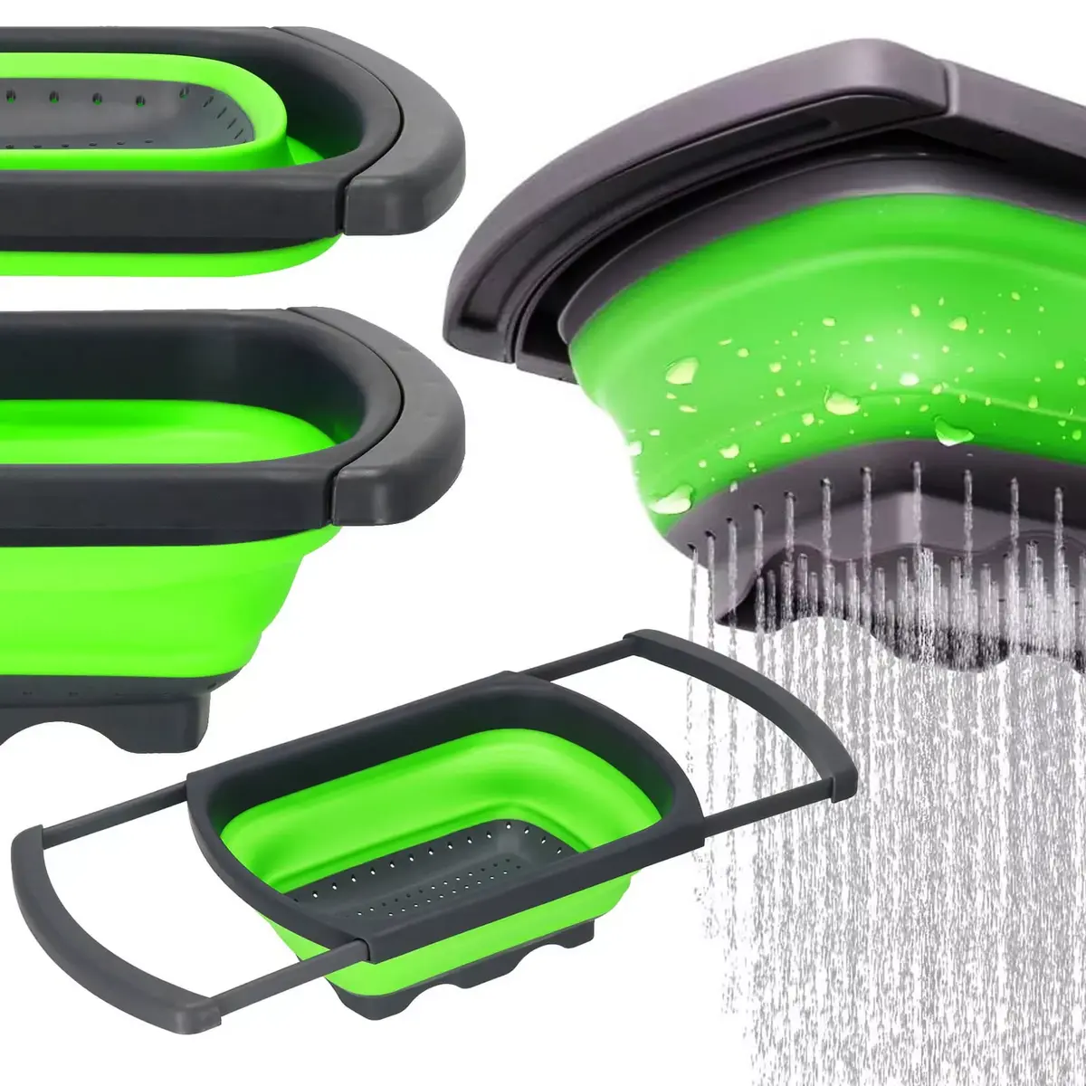 Foldable colander JIN-JACK HA5196 with handles — collapsible kitchen strainer for draining and rinsing
