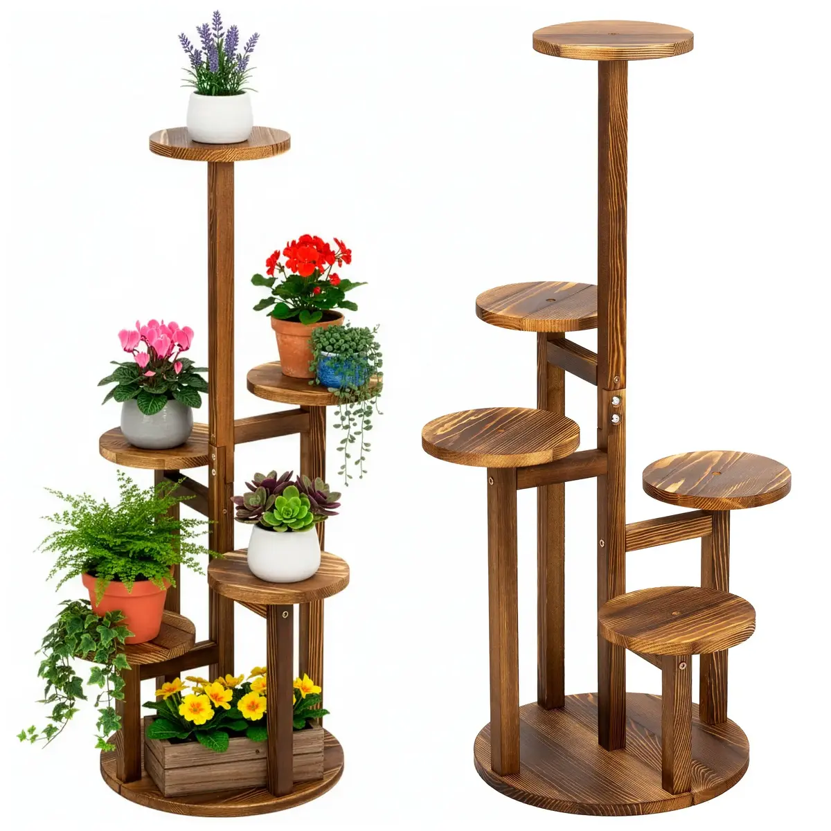 Wooden planter JIN-JACK GA0217 — 6-level wooden plant stand, impregnated wood/MDF, max load 25 kg