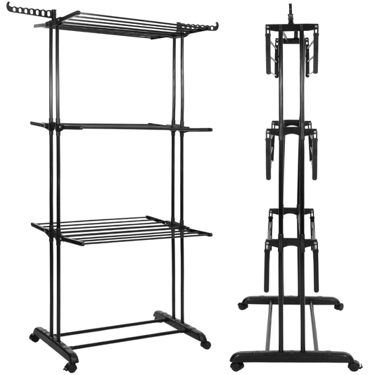 Foldable clothes dryer JIN-JACK HA0209, metal/plastic, 3 platforms, 8 rods, 10 kg load, on wheels