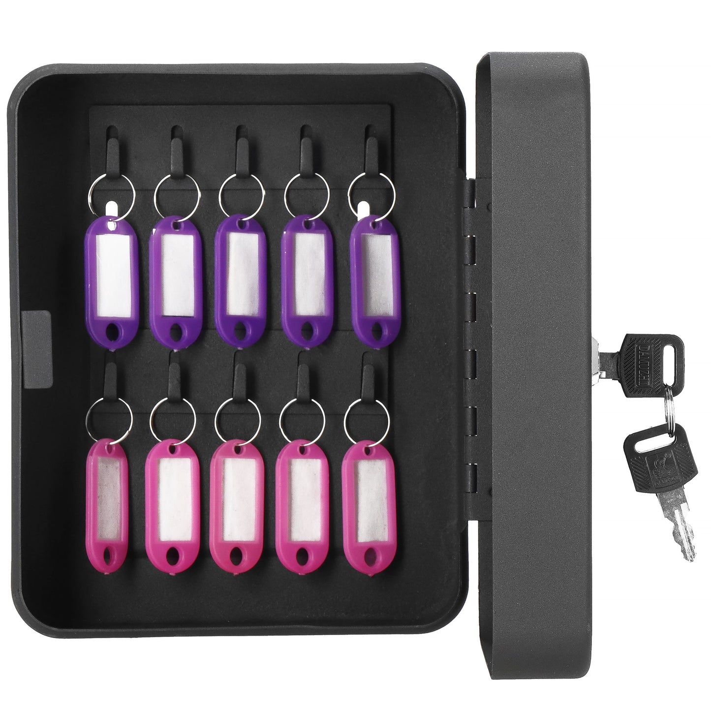 SPRINGOS® Key Box with 20 Keychains – Steel Wall-Mounted Organizer with Lock & Numbered Labels – Black.