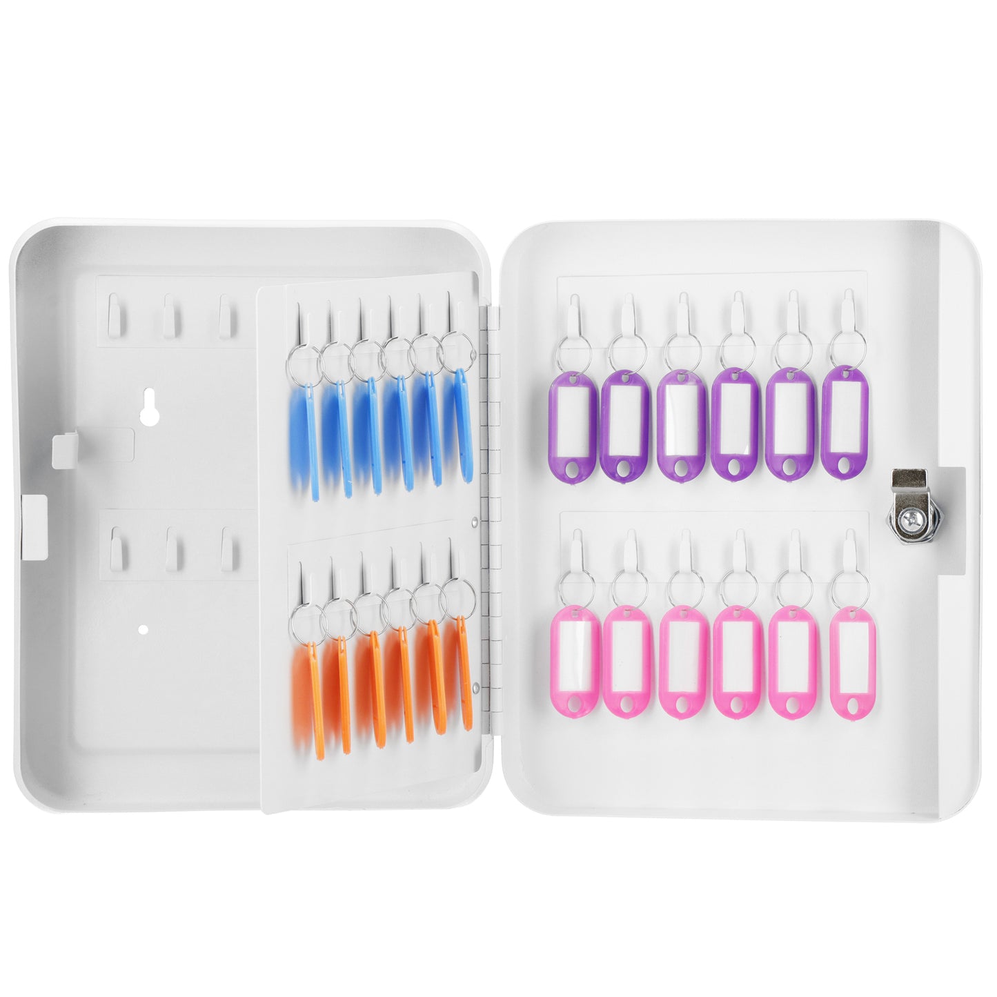 SPRINGOS® Steel Key Box with 48 Keychains – Lockable Wall-Mounted Organizer with Divider & Numbered Labels – White