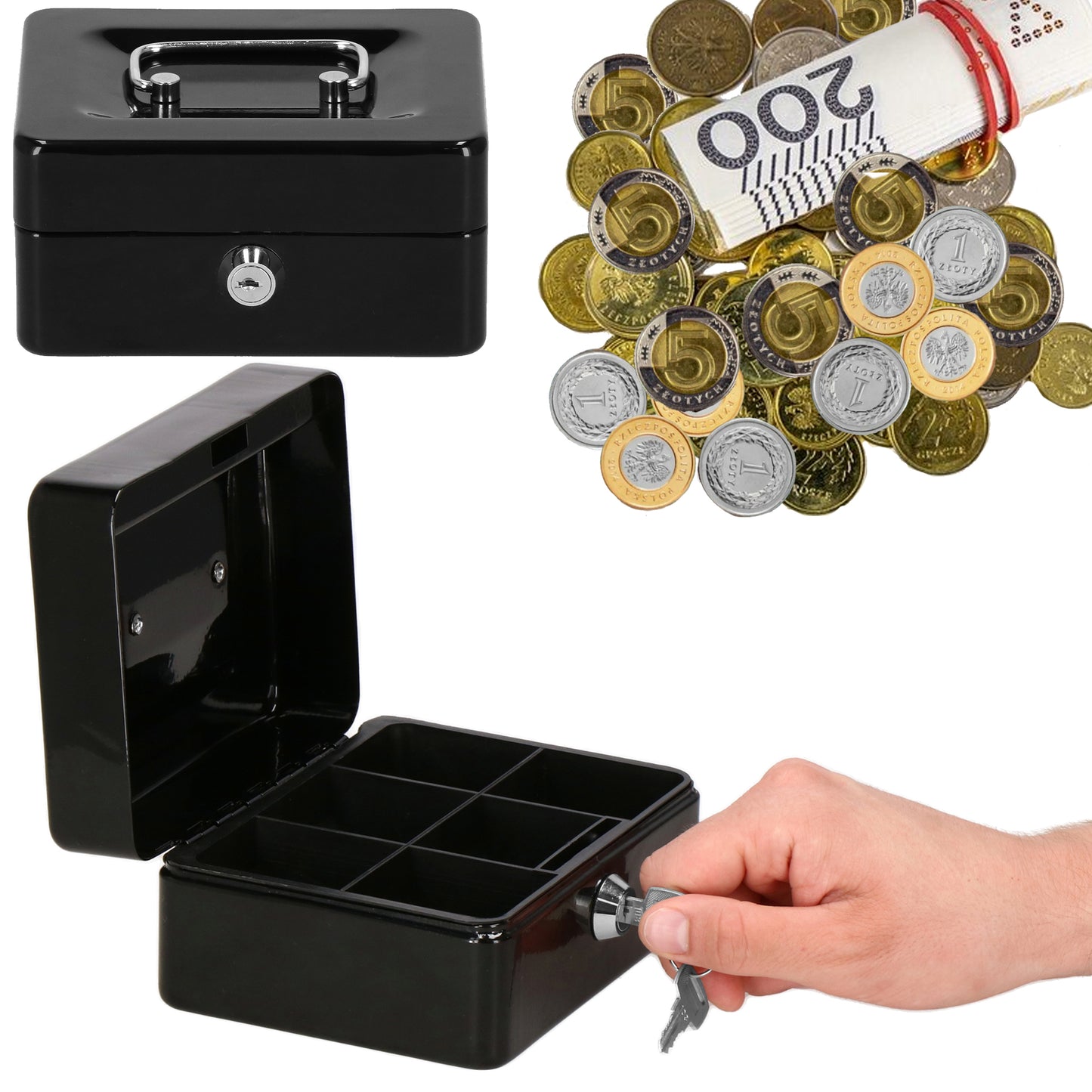 SPRINGOS® Metal Cash Box with Key Lock – 15x12x8 cm (5.91"x4.72"x3.15")