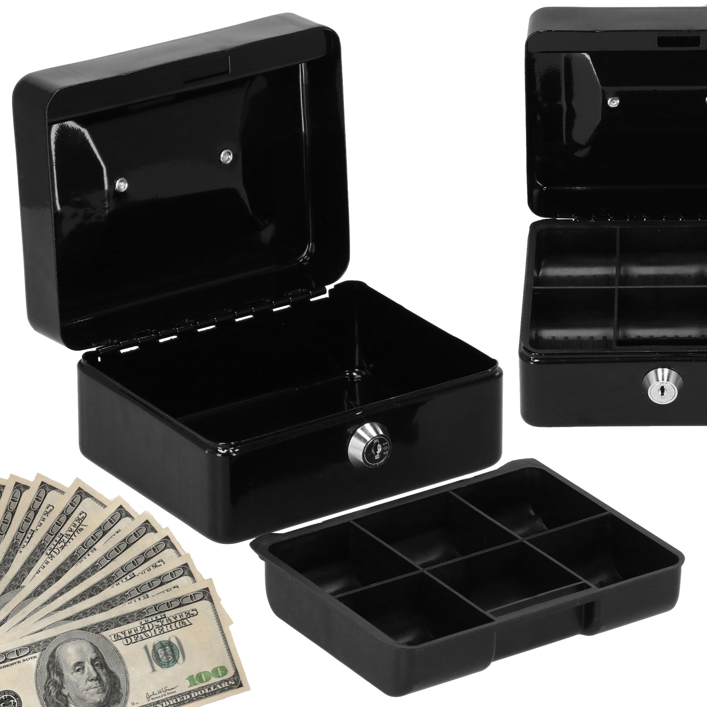SPRINGOS® Metal Cash Box with Key Lock – 15x12x8 cm (5.91"x4.72"x3.15")