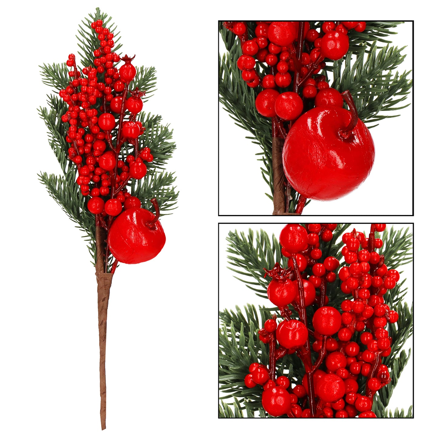 SPRINGOS Classic Mini Christmas Decoration Bouquet (Christmas tree branch + apple + hawthorn and rowan berries), Traditional And Symbolic, 3.5*12.6 inches (9*32 cm).
