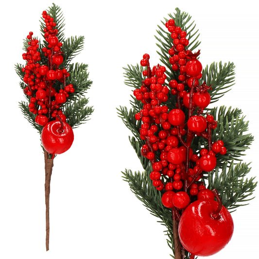 SPRINGOS Classic Christmas Decoration Bouquet (Christmas tree branch + apple + hawthorn and rowan berries), Traditional And Symbolic, 3.5*12.6 inches (9*32 cm).