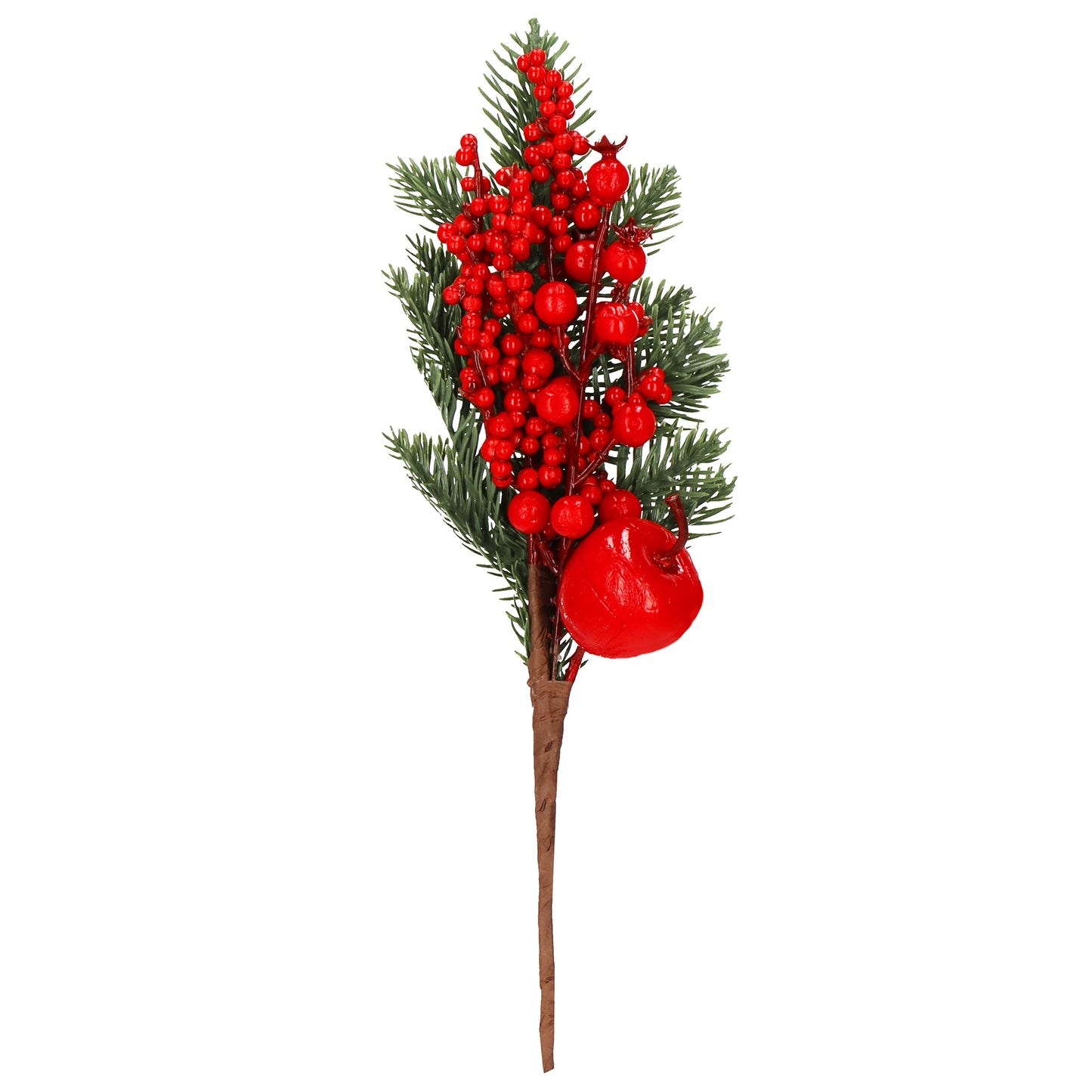 SPRINGOS Classic Mini Christmas Decoration Bouquet (Christmas tree branch + apple + hawthorn and rowan berries), Traditional And Symbolic, 3.5*12.6 inches (9*32 cm).