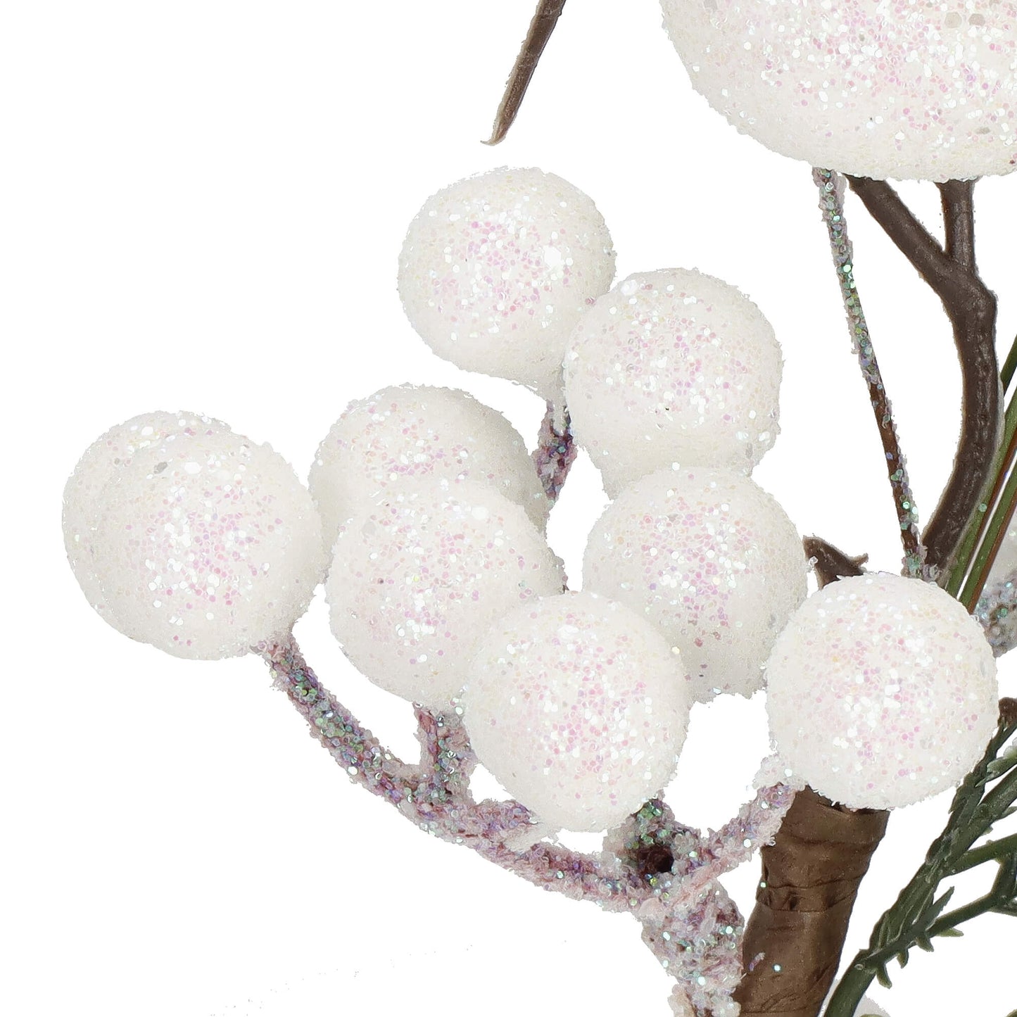 SPRINGOS Classic Mini Christmas Branch Decoration Bouquet, 2 pcs Single-Stem Minimal Arrangement Christmas Decoration Branch Bouquet (Twigs + White Rowan Berries + Evergreen Leaves + Glitter Bird), Unique, 10*5 inches (25*12 cm).