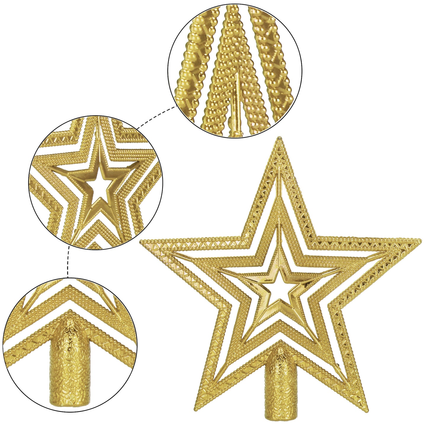 SPRINGOS Christmas Tree Top Star, Golden, Shatter-Proof, 6 Inches (15 cm) by 6 inches (15 cm).