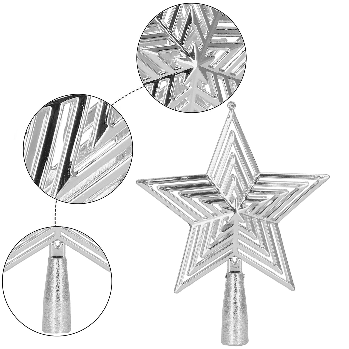 SPRINGOS Christmas Tree Top Star, Silver, Shatter-Proof, 7 Inches (18 cm) by 6 inches (15 cm).