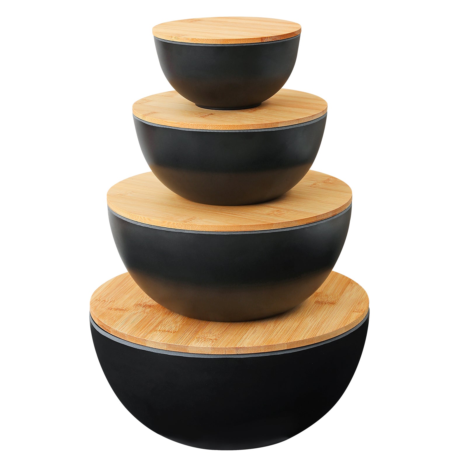 Jin-Jack sustainable salad bowl set of 4 bamboo fiber cornstarch melamine bowls 4 bamboo lids