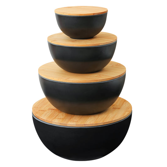 Jin-Jack sustainable salad bowl set of 4 bamboo fiber cornstarch melamine bowls 4 bamboo lids